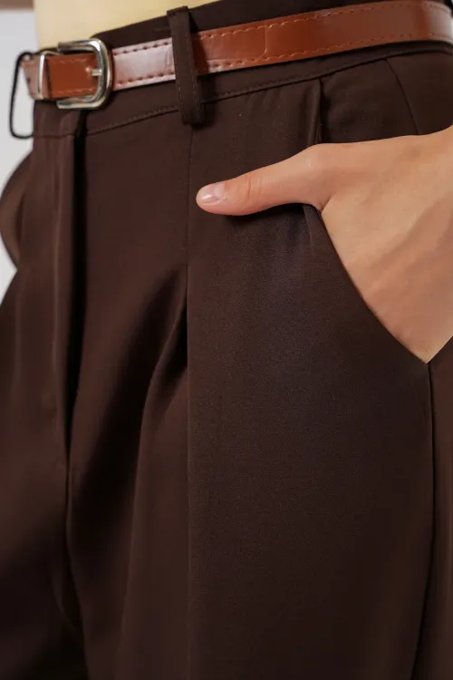 Kadın Yüksek Bel Palazzo Pantolon 30051 - Kahverengi