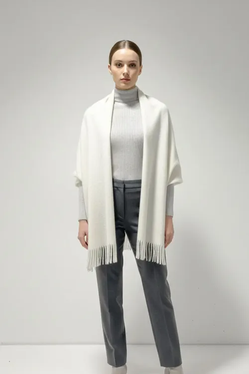 Kadın Yumuşak Dokulu Kalın Şal Atkı 15951 - B.Beyaz