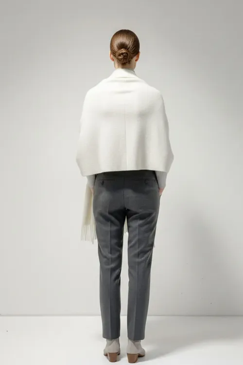 Kadın Yumuşak Dokulu Kalın Şal Atkı 15951 - B.Beyaz