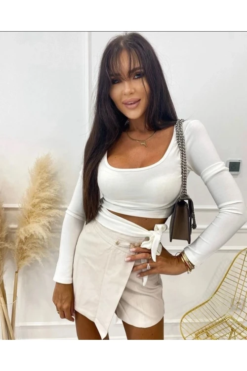 Kadın Beyaz U Yaka Belden Bağlamalı Kaşkorse Bluz HZL24S-BD120011