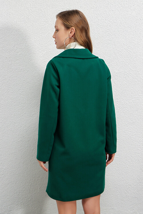 Kadın Zümrüt Yeşili Tek Düğmeli Çift Cepli Astarlı Şık Kaşe Kaban HZL23W-BD190851
