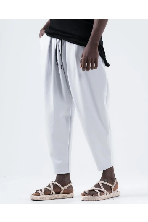 Erkek Beyaz Beli İp Bağlamalı Düz Kesim Cepli Pantolon Eşofman Altı HZL24S-MXC8948-26