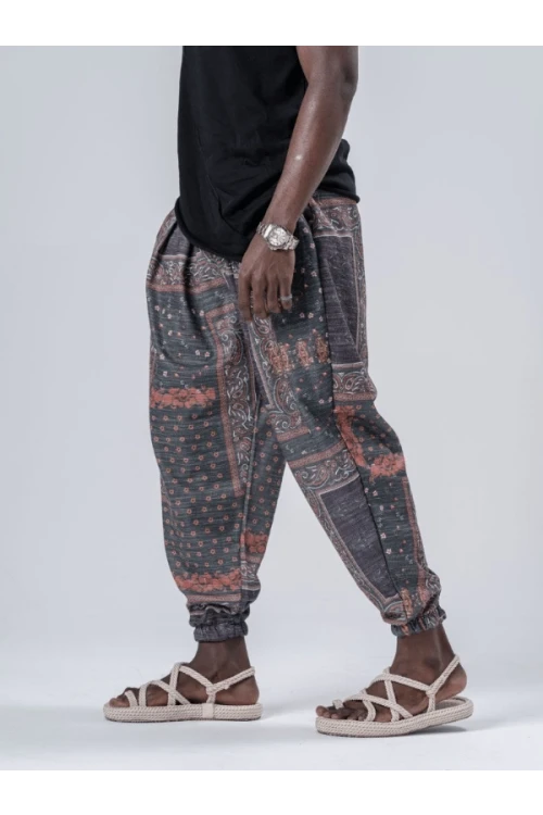 Erkek Zümrüt Bahem Desen Beli ve Paçası Lastikli Bol Kesim Jogger Eşofman Altı HZL24S-MXC8989-193