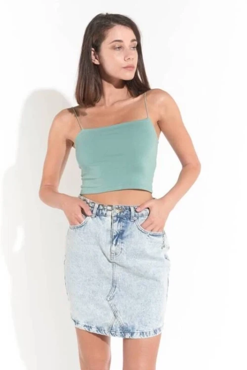 Kadın Çağla Yeşil İp Askılı Örme Büstiyer HZL24S-ZK12001