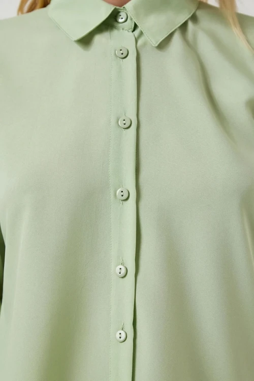 Kadın Çağla Yeşil Yumuşak Dokulu Basic Gömlek HZL24W-BD1202091
