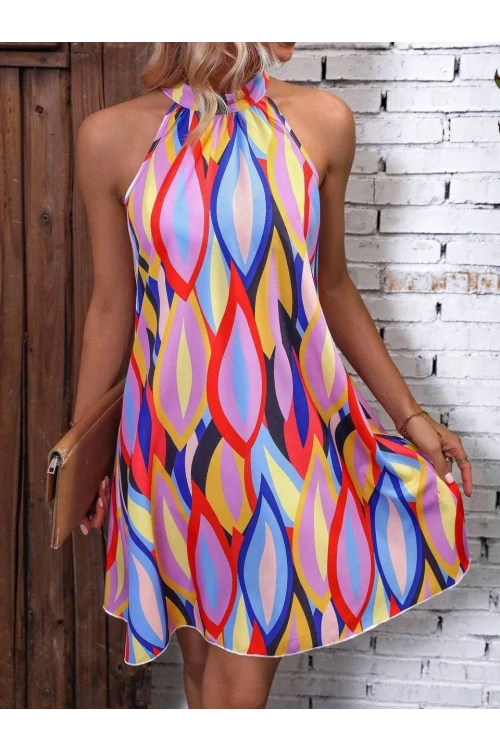 Kadın Çok Renli Kolsuz Mosskrep Dijital Baskılı Astarsız Elbise HZL24S-FRY120931