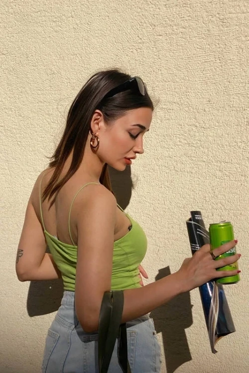 Kadın Fıstık Yeşil İp Askılı Örme Büstiyer HZL24S-ZK12001