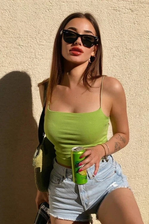 Kadın Fıstık Yeşil İp Askılı Örme Büstiyer HZL24S-ZK12001