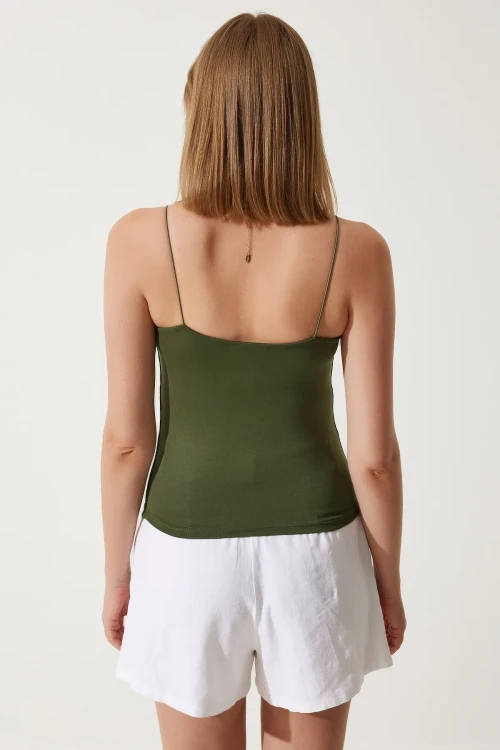 Kadın Haki İp Askılı Örme Body Bluz HZL24S-ZK11001