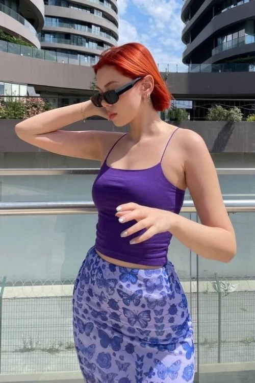 Kadın Mor İp Askılı Örme Büstiyer HZL24S-ZK12001