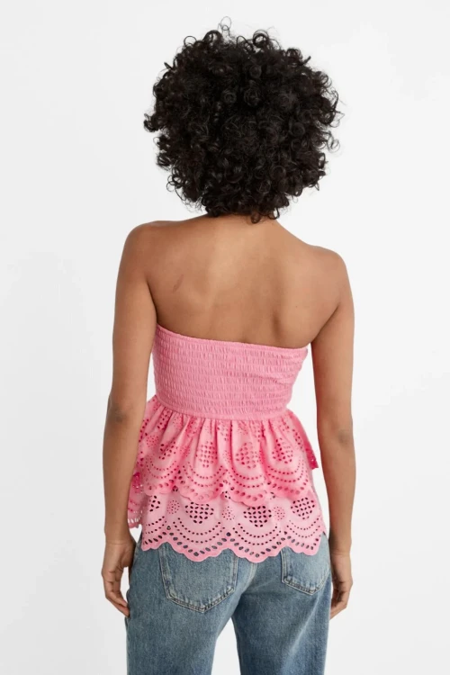 Kadın Pembe Gipeli İşlemeli Bluz ve Etek Model HZL24S-ZK11111