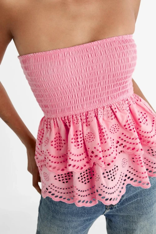 Kadın Pembe Gipeli İşlemeli Bluz ve Etek Model HZL24S-ZK11111