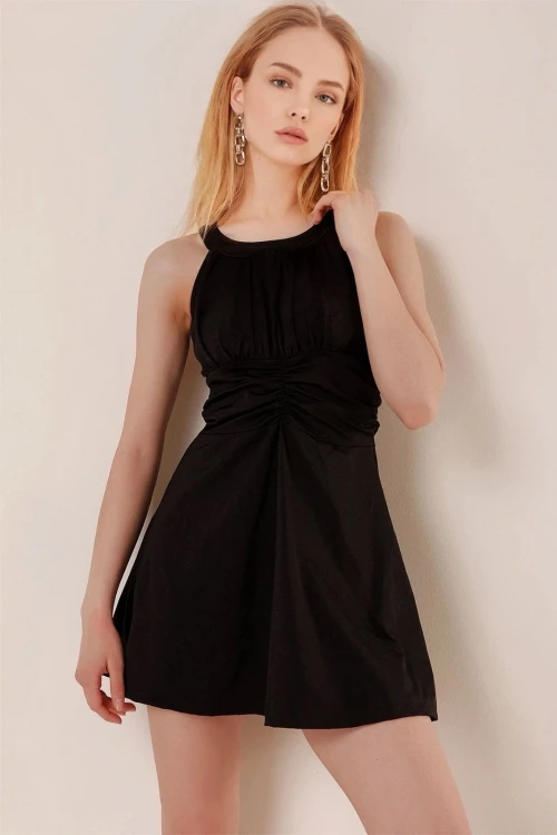 Kadın Siyah Şortlu Elbise Mayo HZL25S-AR19211