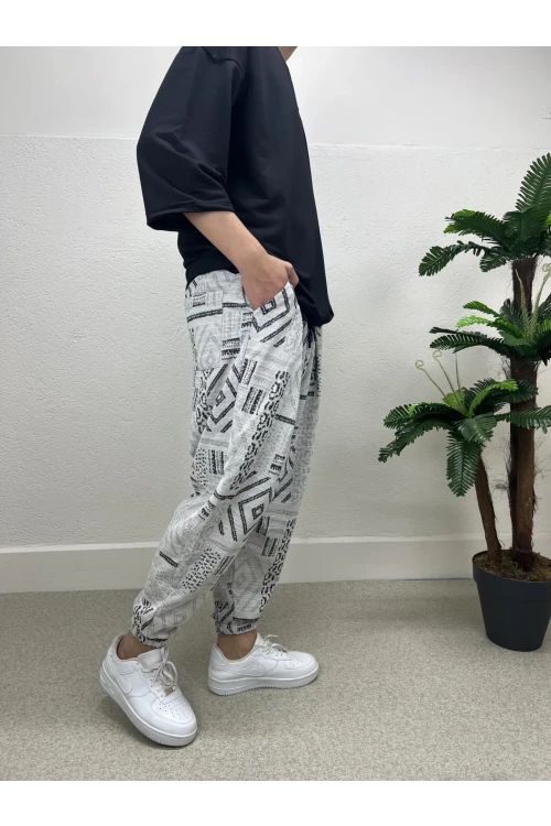 Erkek Gri Antrasit Beli ve Paçası Lastikli Bol Kesim Jogger Eşofman Altı HZL24S-MXC8989-153