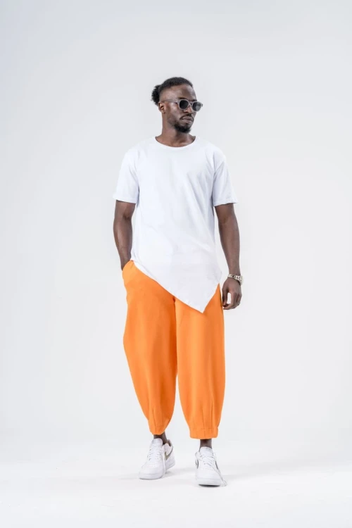 Erkek Turuncu Beli ve Paçası Lastikli Bol Kesim Jogger Eşofman Altı HZL24S-MXC8989-341
