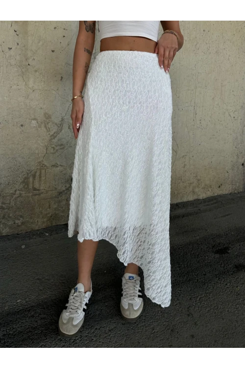Kadın Beyaz Asimetrik Kesim Astarlı Dantel Etek HZL25S-ZK13571
