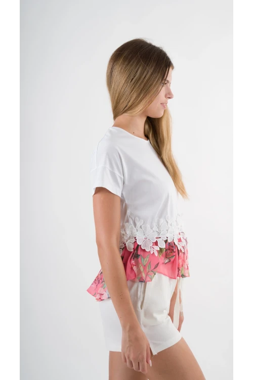 Kadın Beyaz Beli Lastikli Yırtmaçlı Cepli Keten Şort HZL24S-ZK11371