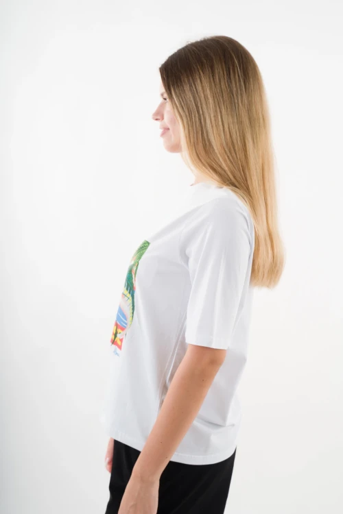 Kadın Beyaz Paradise Baskılı Bisiklet Yaka T-Shirt HZL24S-YY302