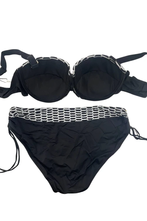 Kadın Beyaz Zincir Desenli Büyük Beden Astarlı Siyah Bikini Takım HZL25S-LC3303