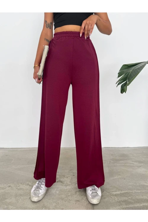 Kadın Bordo Beli Lastikli Şerit Detay 2 iplik Eşofman Altı HZL25S-FRY122251