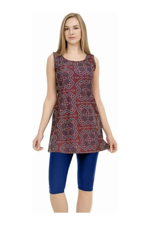 Kadın Bordo Lacivert Kolsuz Yarı Kapalı Taytlı Mayo HZL25S-AR153-507