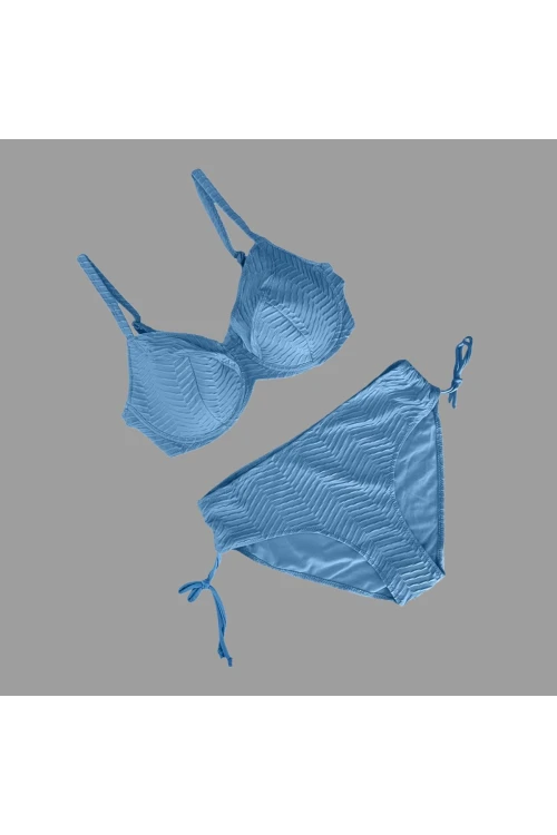 Kadın  Buz Mavi Desenli Büyük Beden Astarlı Bikini Takım HZL25S-LC4004
