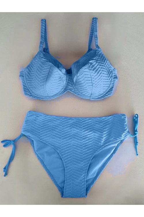 Kadın  Buz Mavi Desenli Büyük Beden Astarlı Bikini Takım HZL25S-LC4004