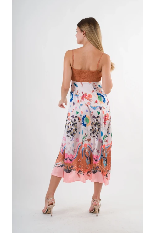 Kadın Çok Renkli İp Askılı Astarsız Uzun Elbise HZL24S-YY276