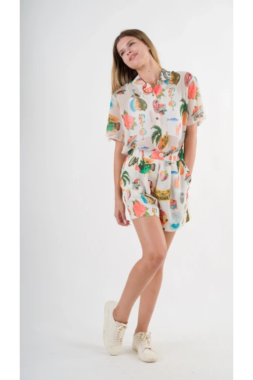 Kadın Çok Renkli Oversize Uzun Kısa Kollu Basic Şifon Gömlek HZL24S-YY996