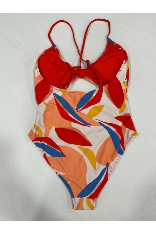 Kadın Çok Renkli Tropikal Desenli Astarlı Mayokini HZL25S-AR1824