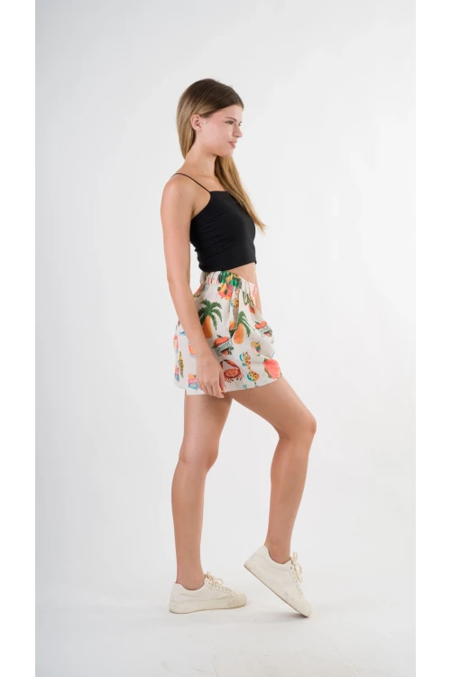 Kadın Çokrenkli Beli Lastikli Düğme Detaylı Cepli Şort HZL24S-YY277