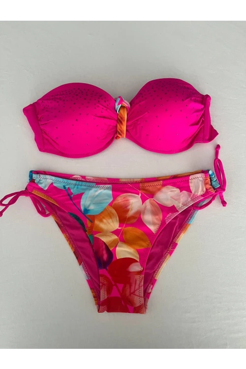 Kadın Fuşya Taş İşlemeli Astarlı Bikini Takım HZL25S-LC207