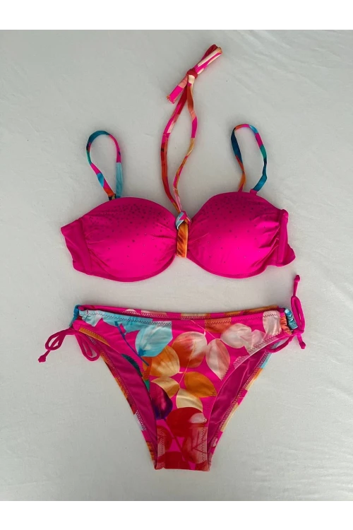 Kadın Fuşya Taş İşlemeli Astarlı Bikini Takım HZL25S-LC207
