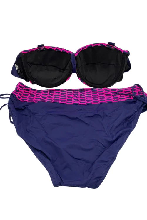 Kadın Fuşya Zincir Desenli Büyük Beden Astarlı Lacivert Bikini Takım HZL25S-LC3303