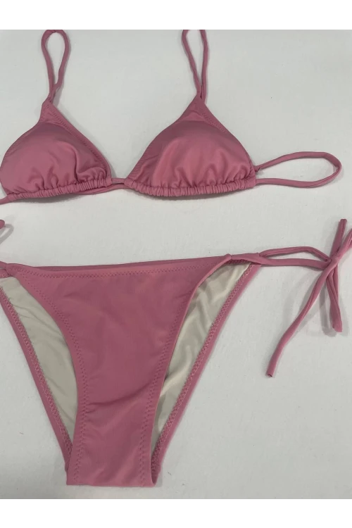 Kadın Gül Kurusu Boyundan İp Bağlamalı Üçgen Bikini Takımı HZL25S-LC5005