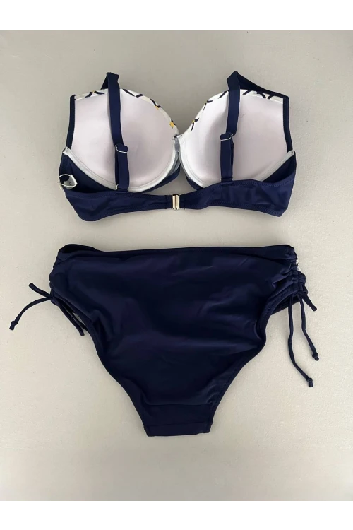 Kadın Lacivert Beyaz Etnik Desenli Bikini Takım HZL25S-LC2220