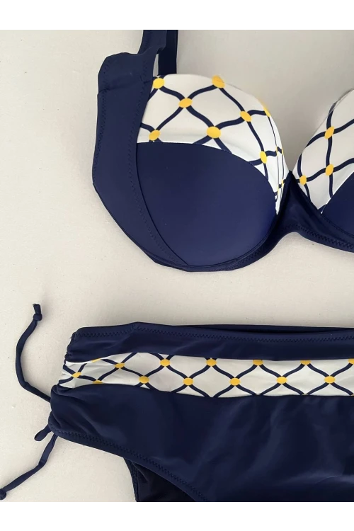 Kadın Lacivert Beyaz Etnik Desenli Bikini Takım HZL25S-LC2220