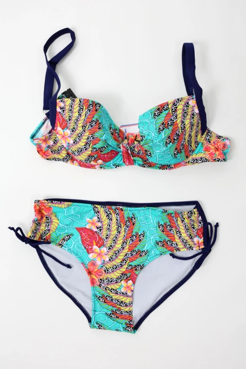 Kadın Lacivert Çok Renkli Yüksek Bel Toparlayıcı Bikini Takım HZL24S-LC7015