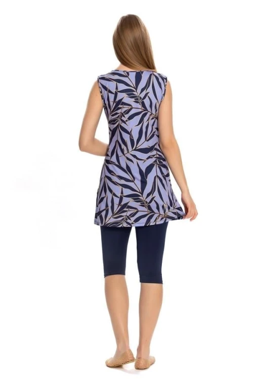 Kadın Lila Lacivert Kolsuz Yarı Kapalı Taytlı Mayo HZL25S-AR151/501