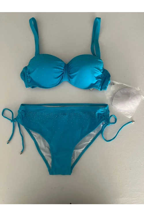 Kadın Mavi Taş İşlemeli Astarlı Bikini Takım HZL25S-LC3361