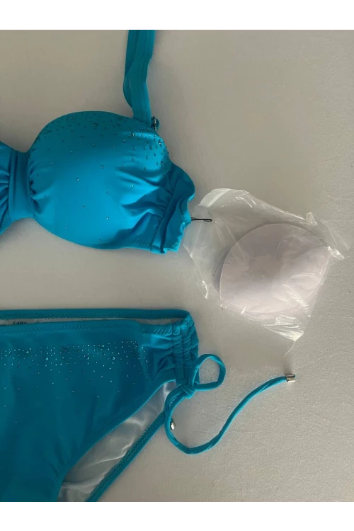 Kadın Mavi Taş İşlemeli Astarlı Bikini Takım HZL25S-LC3361