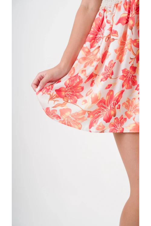 Kadın Oranj Önden İp Bağlamalı Ajurlu Model Saten Yüzeyli Mini Elbise HZL24S-YY250