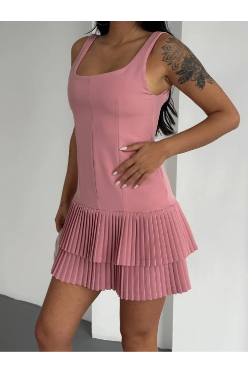 Kadın Pembe Pileli Şortlu Mini Elbise HZL25S-FRY122991