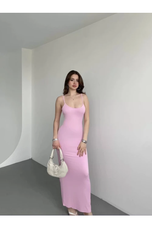 Kadın Pembe Sırtı Açık Yumuşak Dokulu Elbise HZL25S-ZK13281