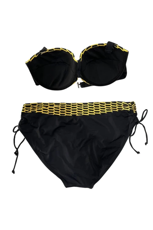 Kadın Sarı Zincir Desenli Büyük Beden Astarlı Siyah Bikini Takım HZL25S-LC3303