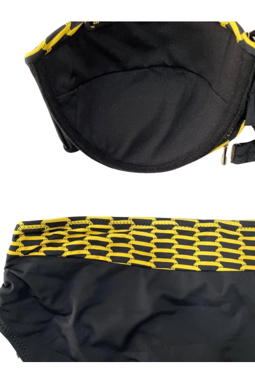 Kadın Sarı Zincir Desenli Büyük Beden Astarlı Siyah Bikini Takım HZL25S-LC3303