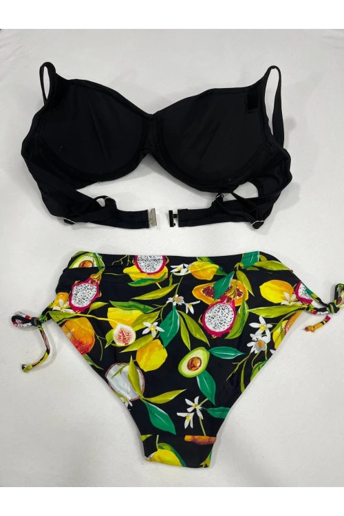 Kadın Siyah Aksesuar Detaylı Tropikal Desen Bikini Takım HZL25S-LC3343