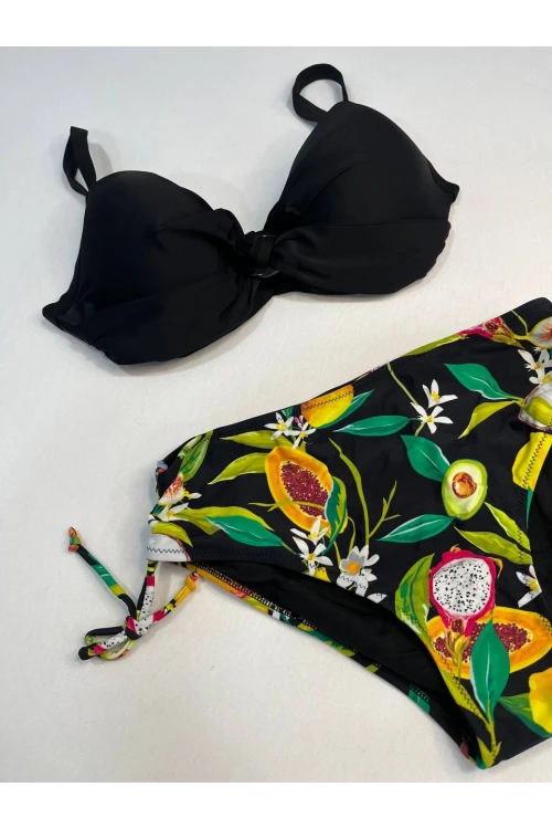 Kadın Siyah Aksesuar Detaylı Tropikal Desen Bikini Takım HZL25S-LC3343