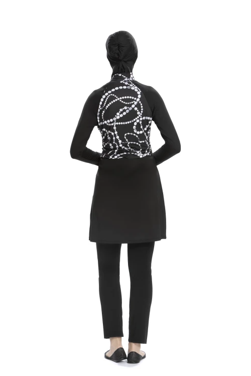 Kadın Siyah Beyaz Desenli Uzun Kollu Tam Kapalı Tesettür Mayo HZL25S-AR259/01