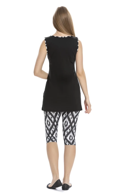 Kadın Siyah Beyaz Kolsuz Yarı Kapalı Taytlı Mayo HZL25S-AR3151/01